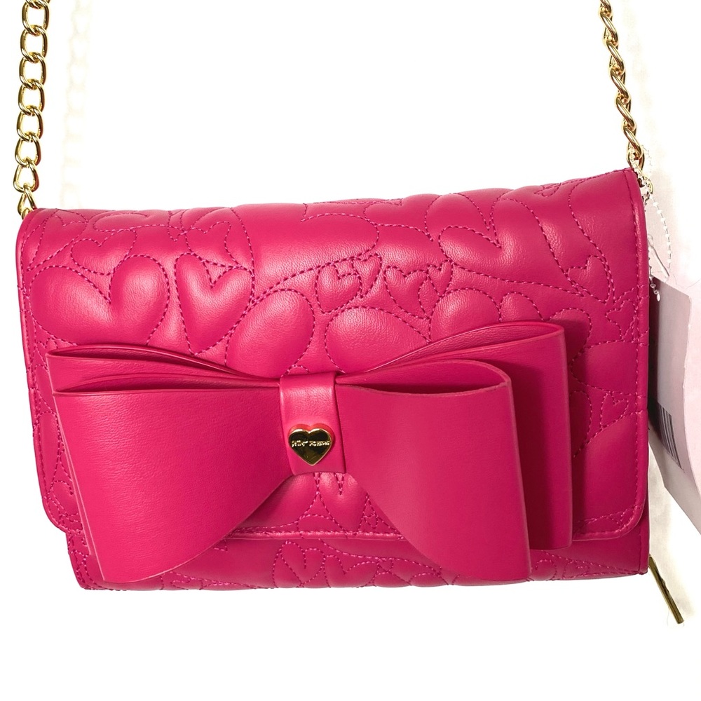 Betsy Johnson Fuchsia Crossbody Wallet Bag With Bow NWT